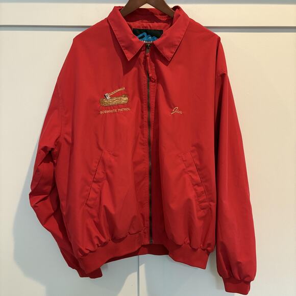 Vtg Tri-Mountain Jacket Mens XL Red Full Zip Embroidered Bobwhite Patrol 80s 90s - Picture 1 of 16